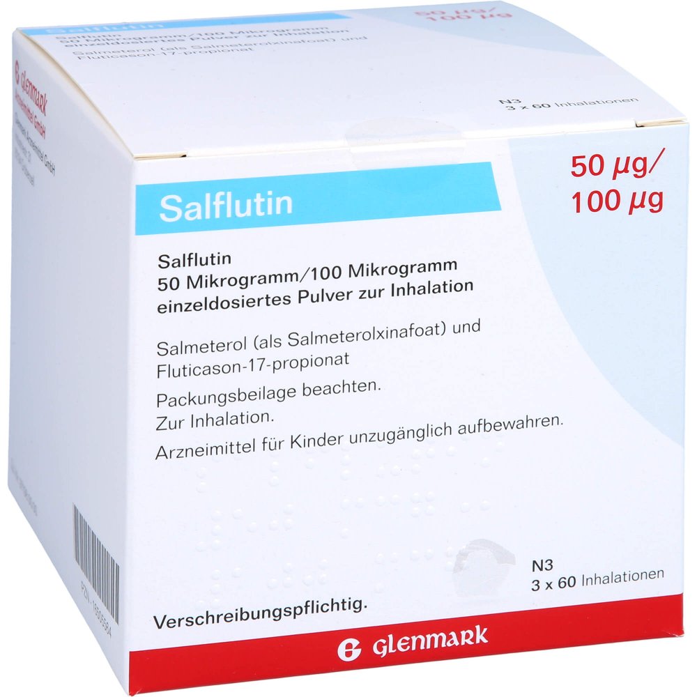 Das Produktfoto zeigt Salflutin 50 Μg/100 Μg/Dosis 3x60 Einzeld.Inh.-P. (3 stk) PZN 16505564
