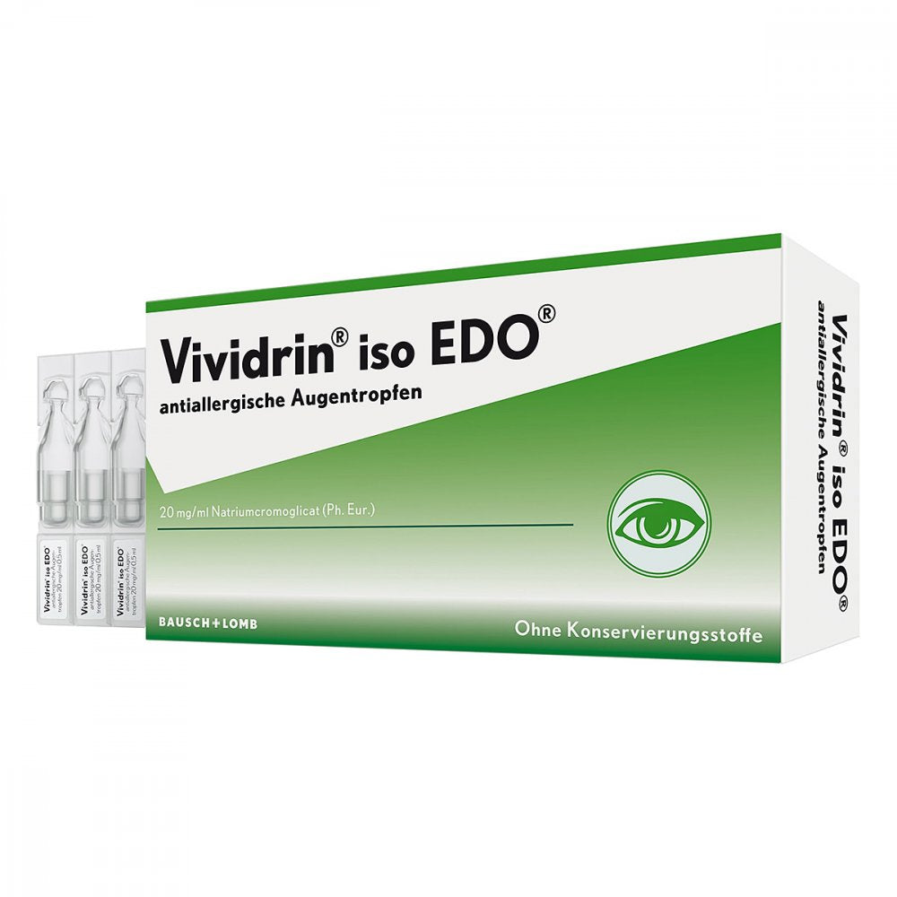 Das Produktfoto zeigt Vividrin Iso Edo Antiallergische Augentropfen (30X0.5 ml) PZN 16507327