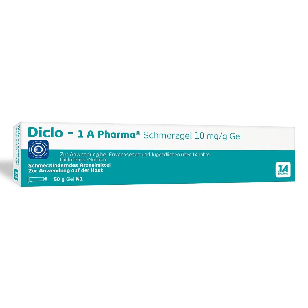 Das Produktfoto zeigt Diclo-1a Pharma Schmerzgel 10 Mg/G (50 g) PZN 16517159