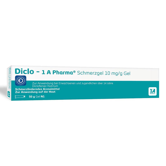Das Produktfoto zeigt Diclo-1a Pharma Schmerzgel 10 Mg/G (50 g) PZN 16517159
