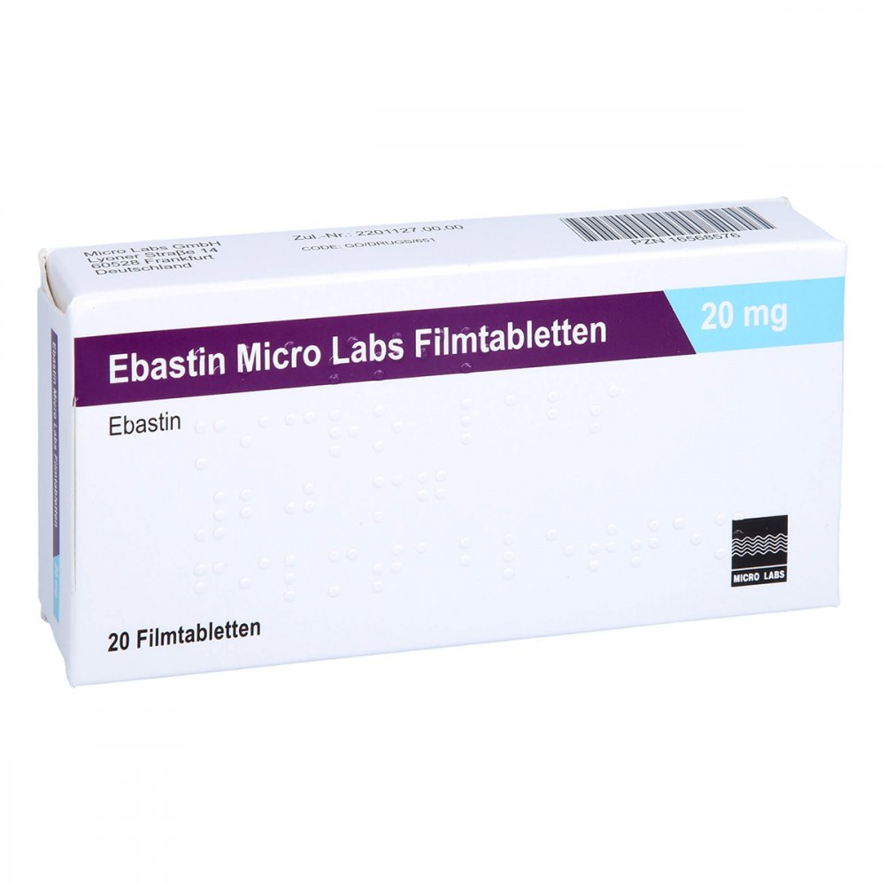 Das Produktfoto zeigt Ebastin Micro Labs 20 Mg Filmtabletten (20 stk) PZN 16568576