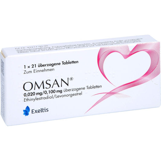 Das Produktfoto zeigt Omsan 0,02 Mg/0,1 Mg Überzogene Tabletten (1X21 stk) PZN 16569179