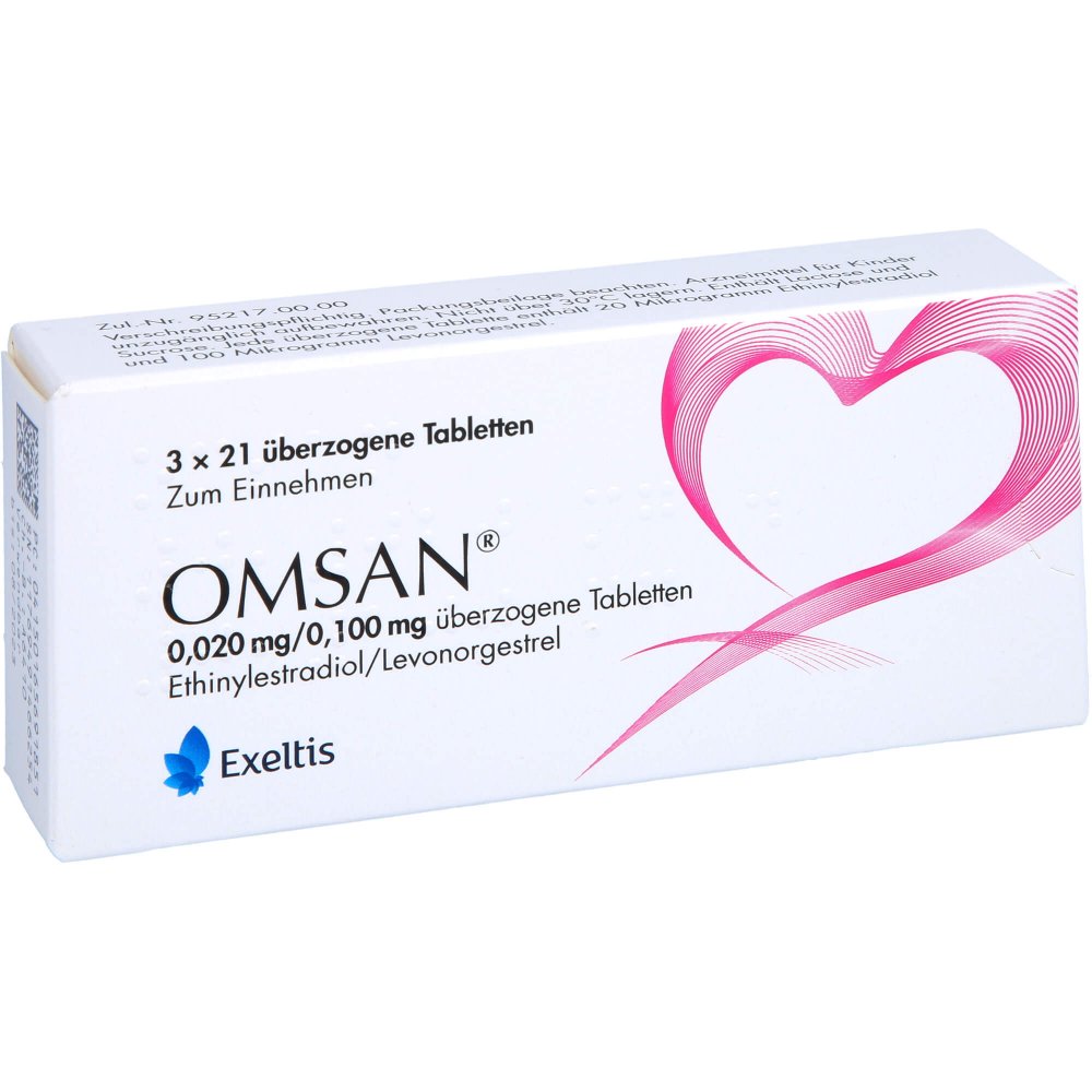 Das Produktfoto zeigt Omsan 0,02 Mg/0,1 Mg Überzogene Tabletten (3X21 stk) PZN 16569185