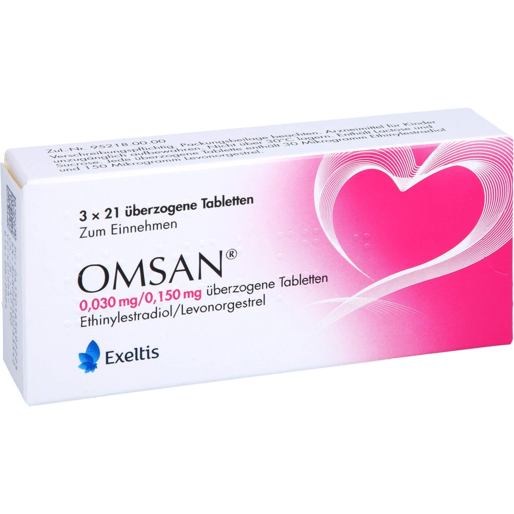 Das Produktfoto zeigt Omsan 0,03 Mg/0,15 Mg Überzogene Tabletten (3X21 stk) PZN 16569222