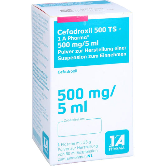 Das Produktfoto zeigt Cefadroxil 500 Ts-1a Pharma 500 Mg/5 Ml Pse (60 ml) PZN 16575317