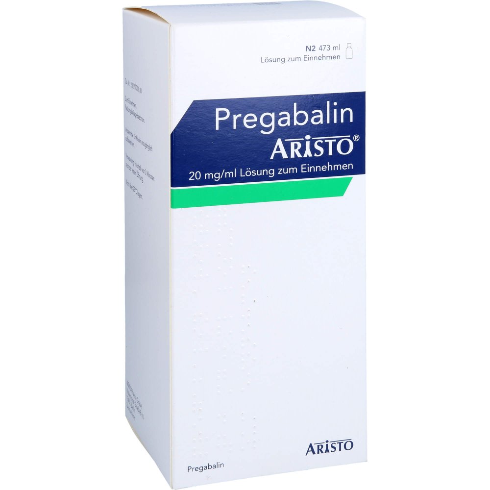Das Produktfoto zeigt Pregabalin Aristo 20 Mg/Ml Lösung Zum Einnehmen (473 ml) PZN 16581619