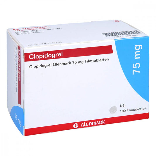 Das Produktfoto zeigt Clopidogrel Glenmark 75 Mg Filmtabletten (100 stk) PZN 16587421