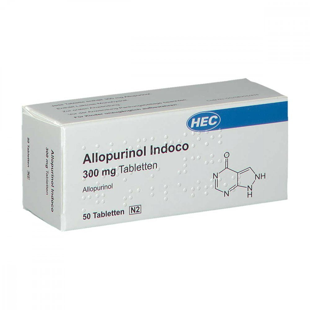Das Produktfoto zeigt Allopurinol Indoco 300 Mg Tabletten (50 stk) PZN 16588596