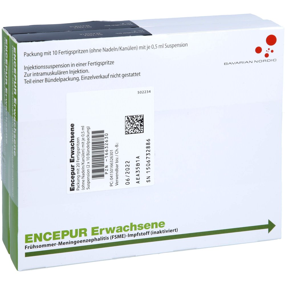 Das Produktfoto zeigt Encepur Erwachsene Fertigspritzen (20 stk) PZN 16632630