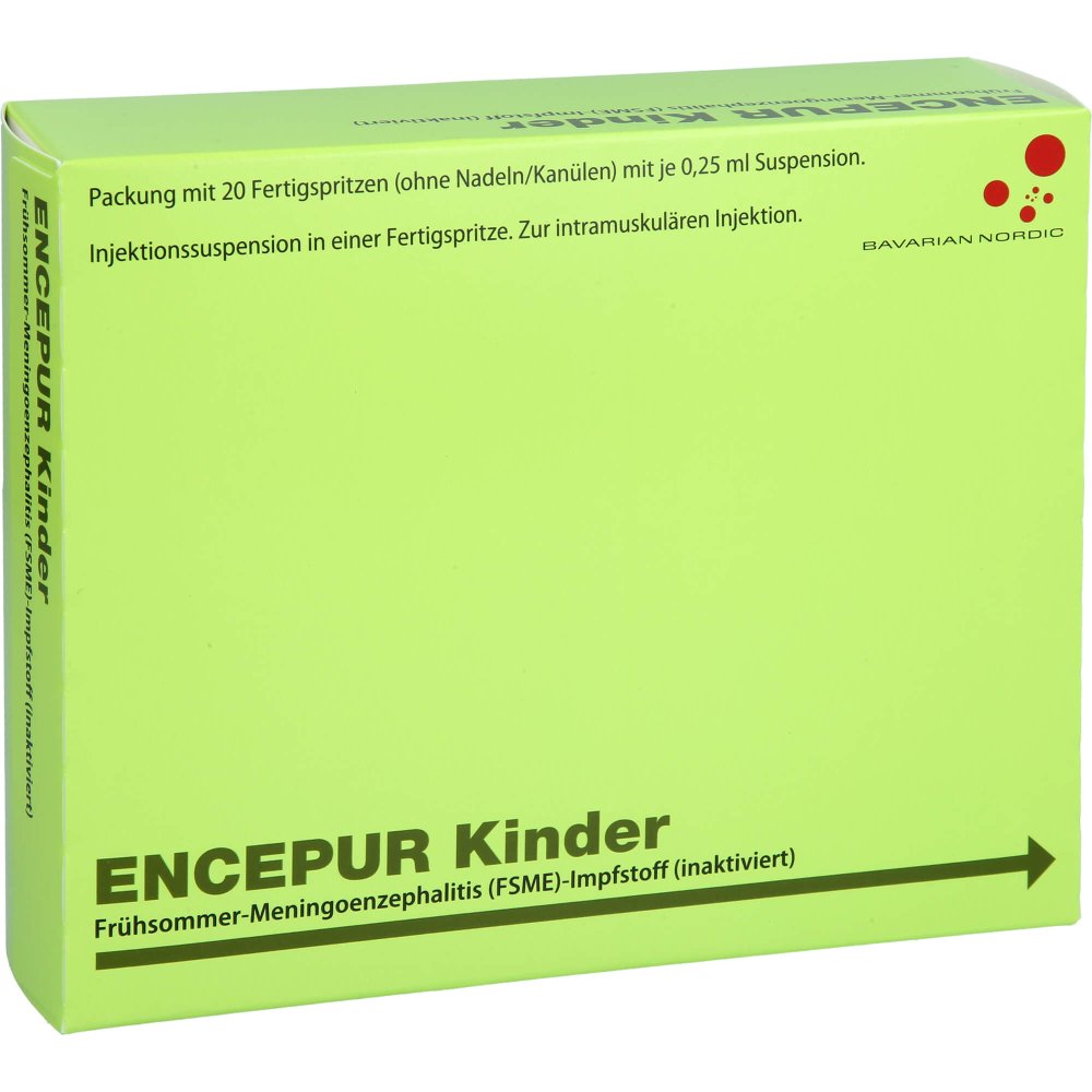 Das Produktfoto zeigt Encepur Kinder Fertigspritzen (20 stk) PZN 16632682