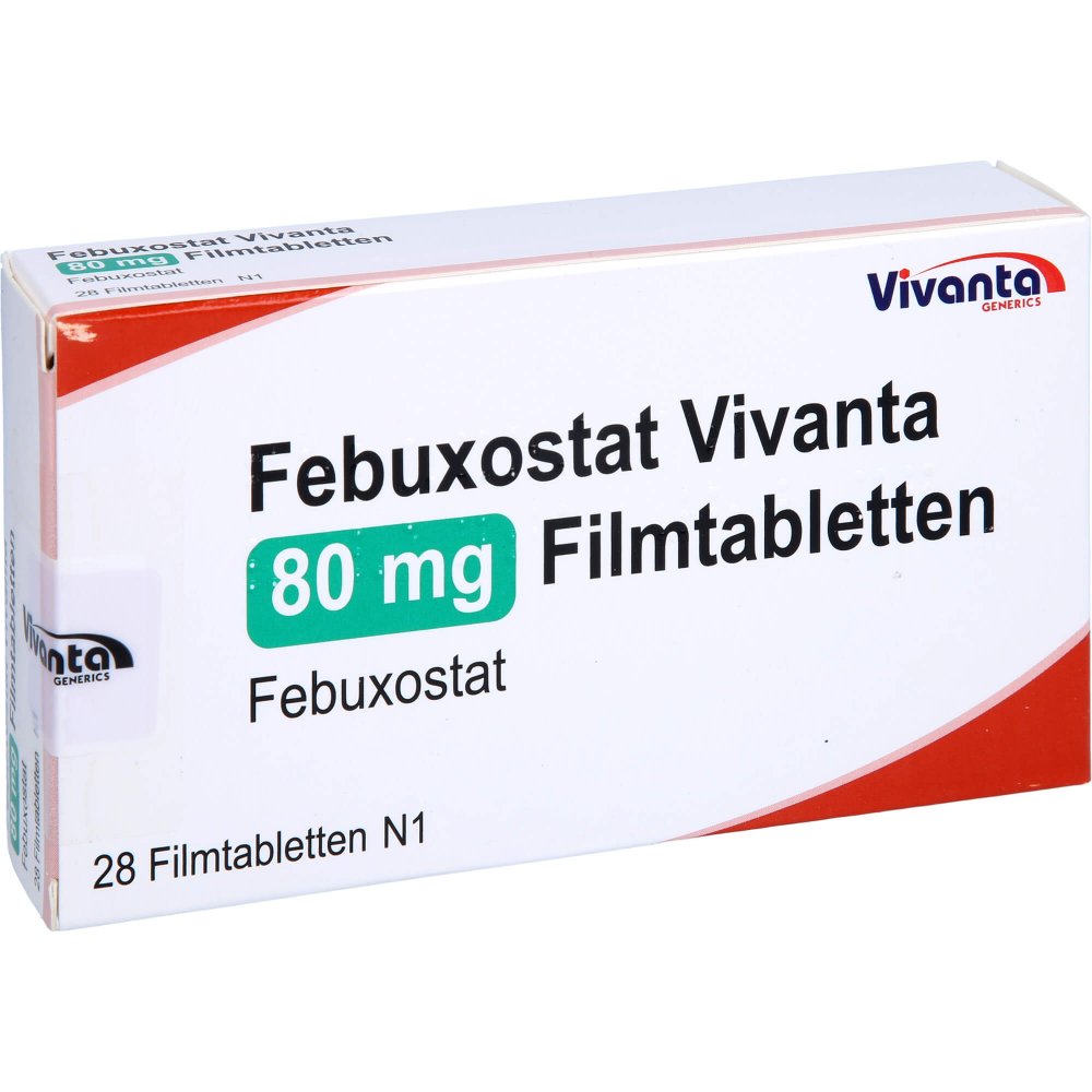 Das Produktfoto zeigt Febuxostat Vivanta 80 Mg Filmtabletten (28 stk) PZN 16663174