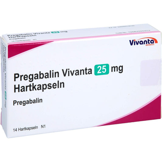 Das Produktfoto zeigt Pregabalin Vivanta 25 Mg Hartkapseln (14 stk) PZN 16663464