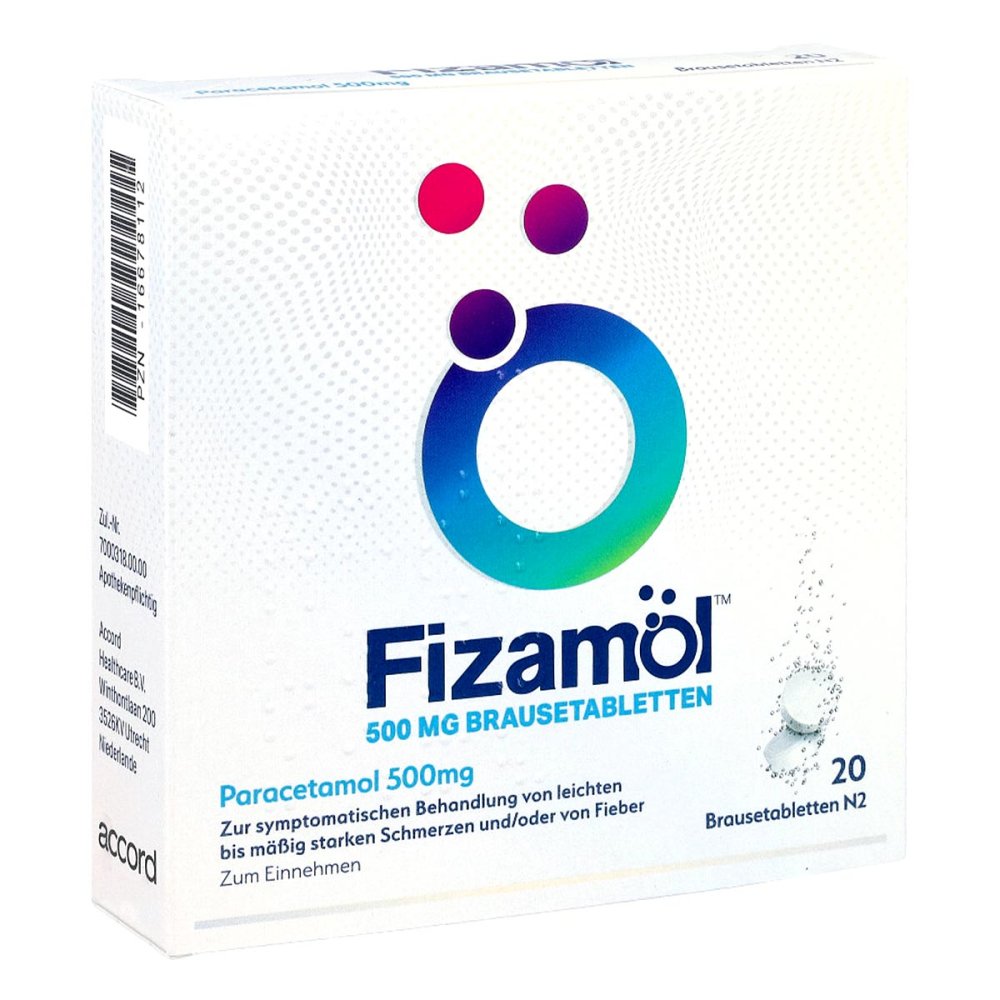 Das Produktfoto zeigt Fizamol 500 Mg Brausetabletten (20 stk) PZN 16678112