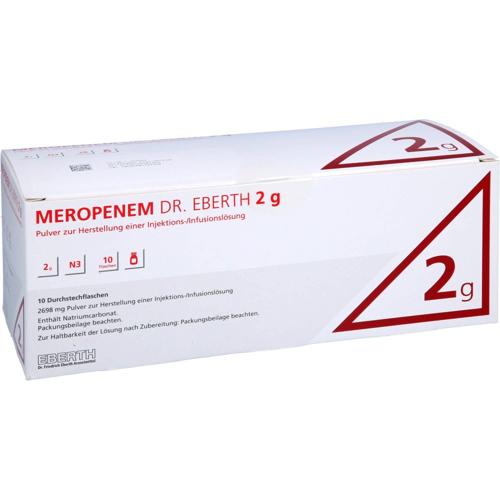 Das Produktfoto zeigt Meropenem Dr.Eberth 2 G Plv.Z.Her.E.Inj.-/Inf.-L. (10 stk) PZN 16678135