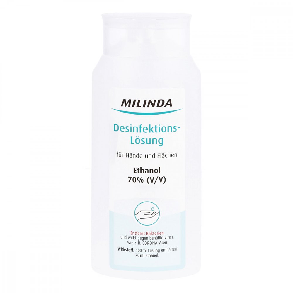 Das Produktfoto zeigt Milinda Hände Desinfektions-Lösung (300 ml) PZN 16681551