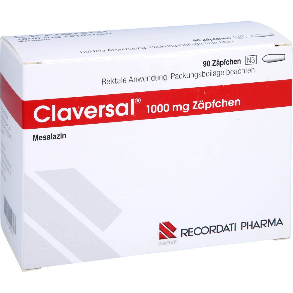 Das Produktfoto zeigt Claversal 1000 Mg Zäpfchen (90 stk) PZN 16704016