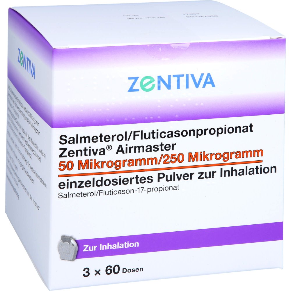 Das Produktfoto zeigt Salmeterol/Fluticasonpropionat Zen.Air.50/250 Μg (180 stk) PZN 16737122