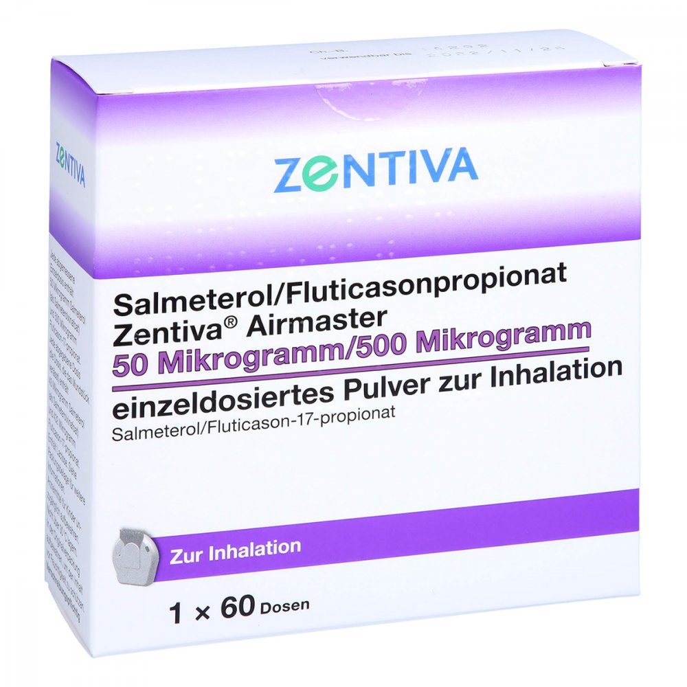 Das Produktfoto zeigt Salmeterol/Fluticasonpropionat Zen.Air.50/500 Μg (60 stk) PZN 16737139