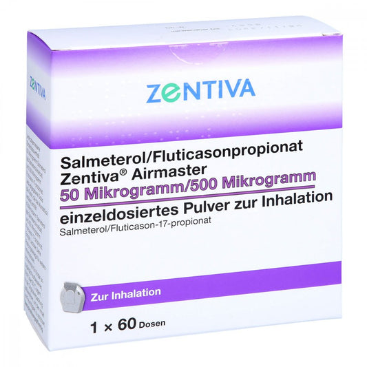 Das Produktfoto zeigt Salmeterol/Fluticasonpropionat Zen.Air.50/500 Μg (60 stk) PZN 16737139