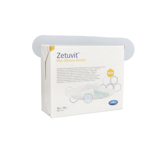 Das Produktfoto zeigt Zetuvit Plus Silicone Border Steril 10x10 Cm (10 stk) PZN 16738038
