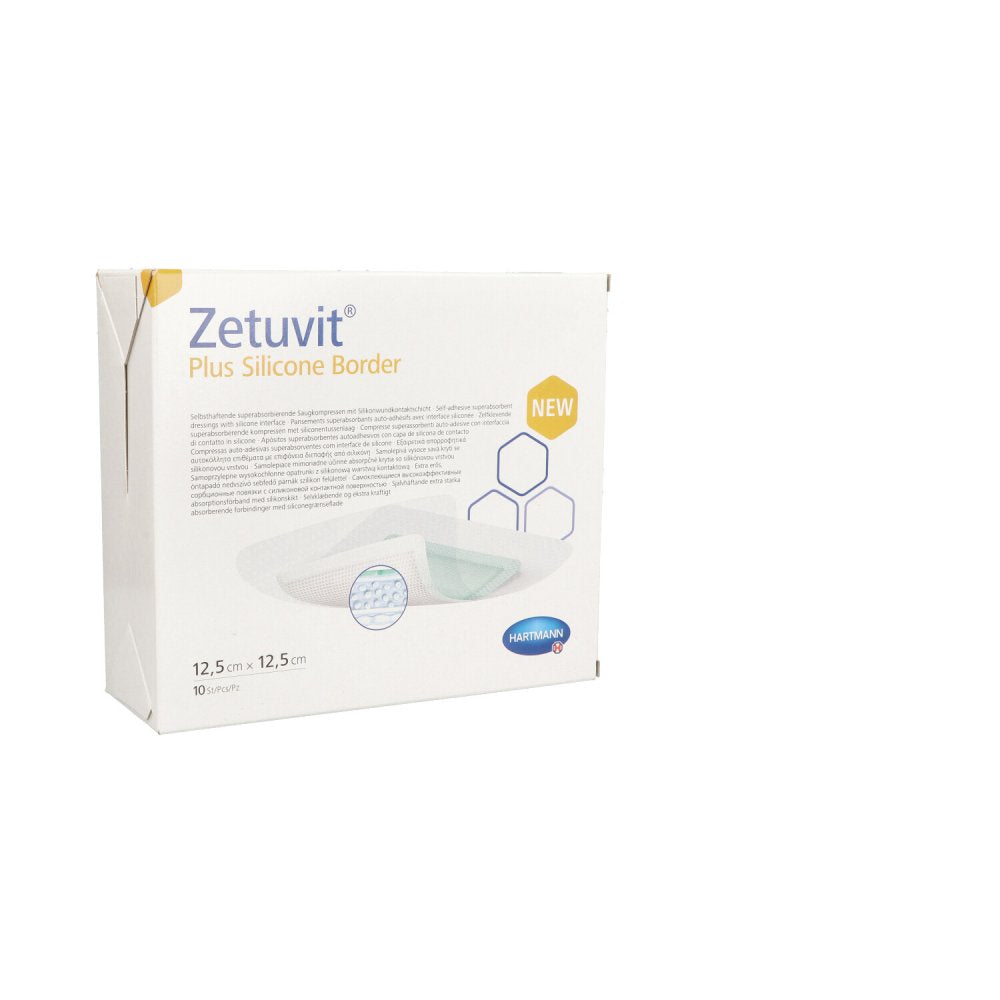 Das Produktfoto zeigt Zetuvit Plus Silicone Border Steril 12,5x12,5 Cm (10 stk) PZN 16738044