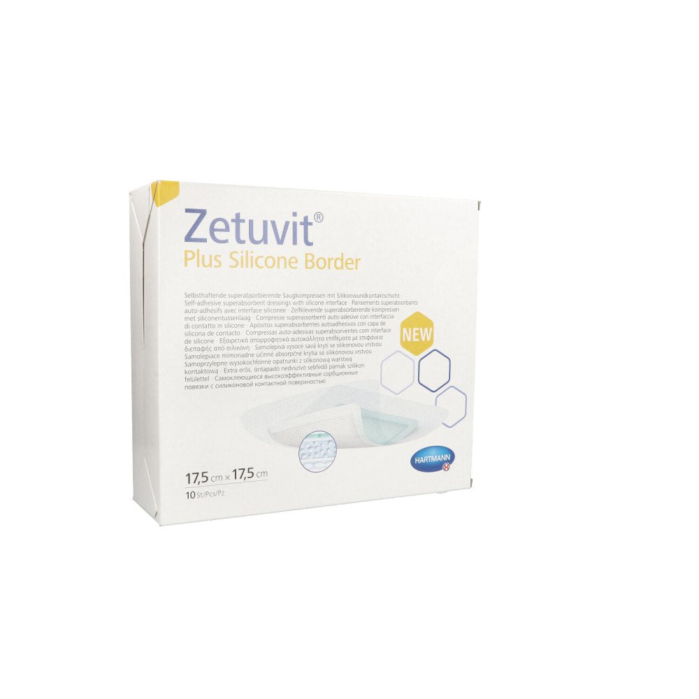 Das Produktfoto zeigt Zetuvit Plus Silicone Border Steril 17,5x17,5 Cm (10 stk) PZN 16738050