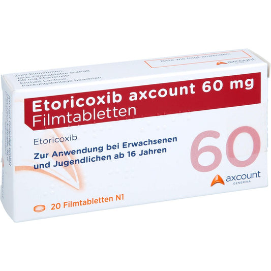Das Produktfoto zeigt Etoricoxib Axcount 60 Mg Filmtabletten (20 stk) PZN 16742318