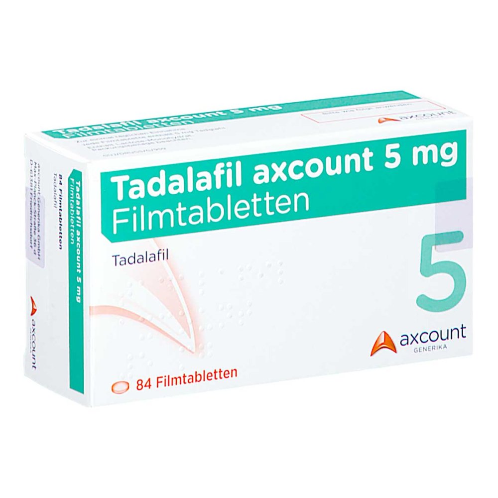 Das Produktfoto zeigt Tadalafil Axcount 5 Mg Filmtabletten (84 stk) PZN 16742809