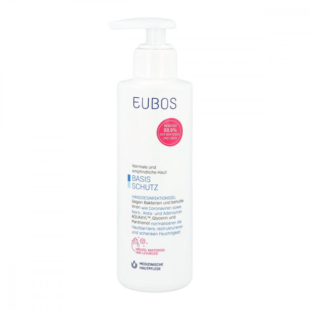 Das Produktfoto zeigt Eubos Basis Schutz Handdesinfektionsgel (200 ml) PZN 16755255