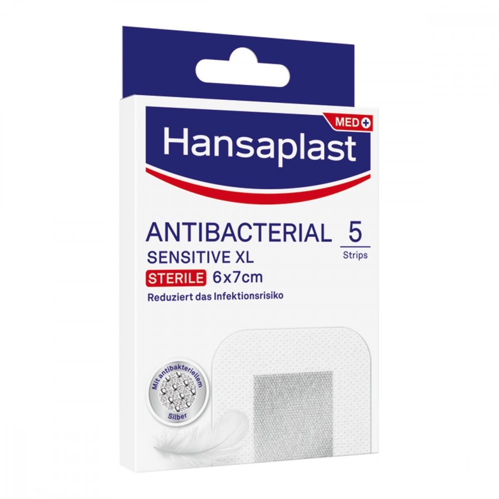 Das Produktfoto zeigt Hansaplast Sensitive Wundverband Antibakt.6x7 Cm (5 stk) PZN 16760055