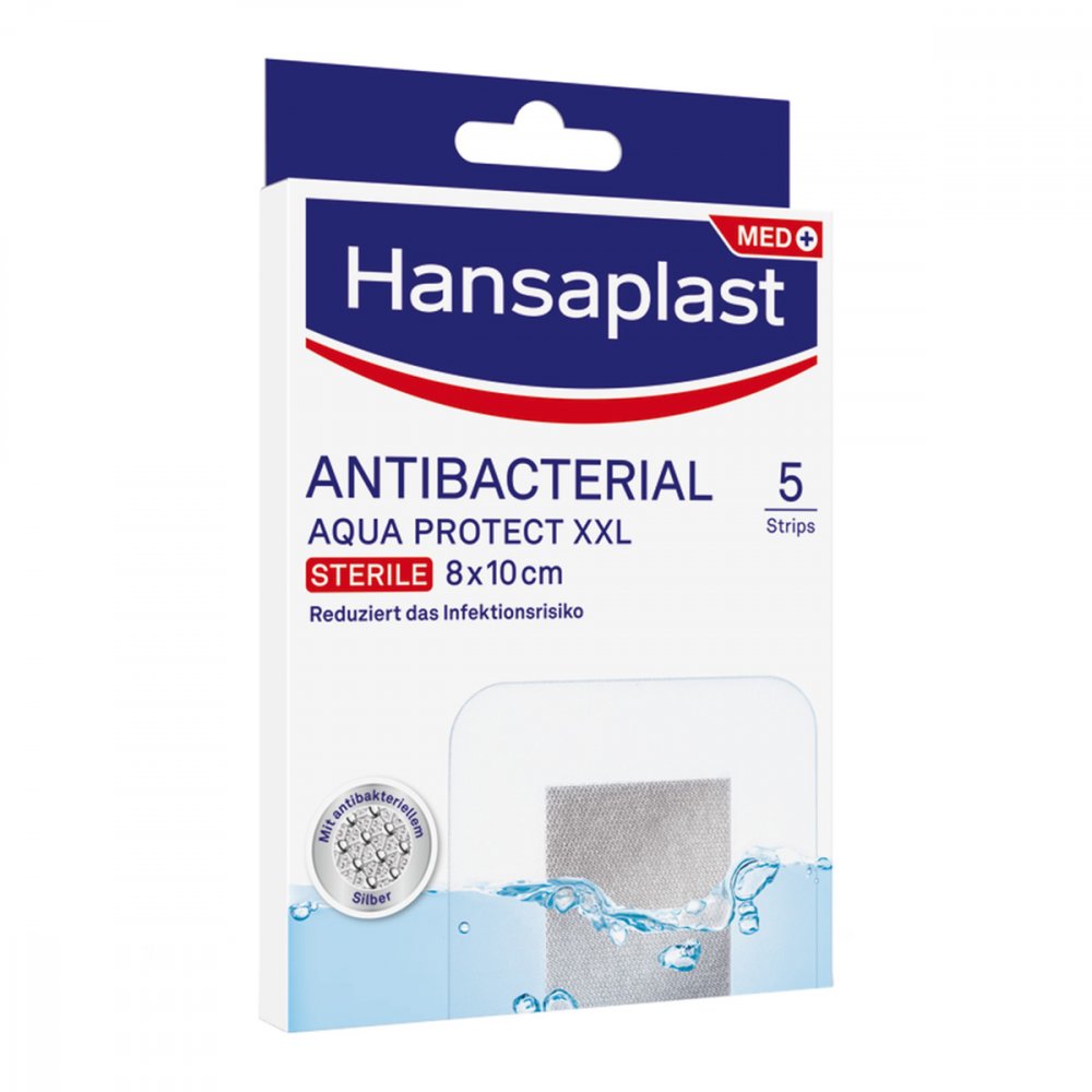 Das Produktfoto zeigt Hansaplast Aqua Protect Wundverb.Antibakt.8x10 Cm (5 stk) PZN 16760061