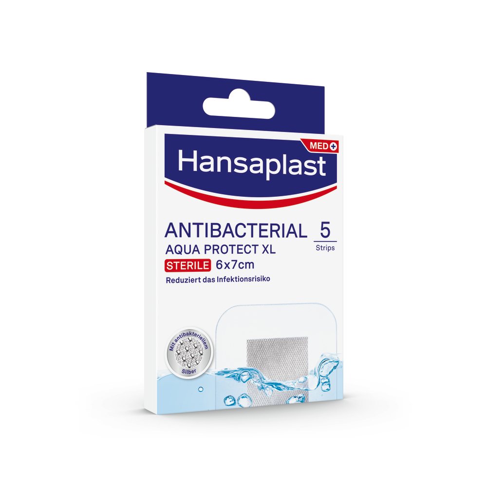 Das Produktfoto zeigt Hansaplast Aqua Protect Wundverb.Antibakt.6x7 Cm (5 stk) PZN 16760109