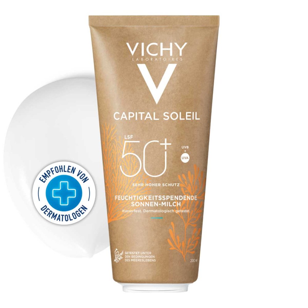Das Produktfoto zeigt Vichy Capital Soleil Feuchtigk.Sp.So.Milch Lsf 50+ (200 ml) PZN 16761497