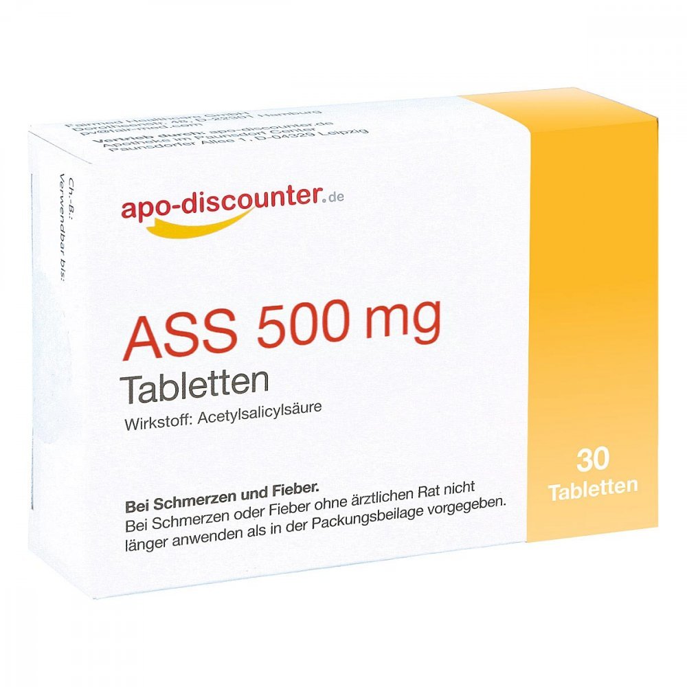 Das Produktfoto zeigt Ass 500 Mg Tabletten Apo-Discounter (30 stk) PZN 16762976