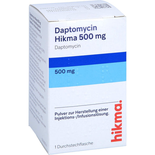 Das Produktfoto zeigt Daptomycin Hikma 500 Mg Plv.Z.Her.E.Inj.-/Inf.-L. (1 stk) PZN 16770131