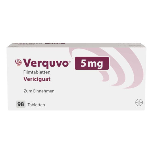 Das Produktfoto zeigt Verquvo 5 Mg Filmtabletten (1X98 stk) PZN 16771923