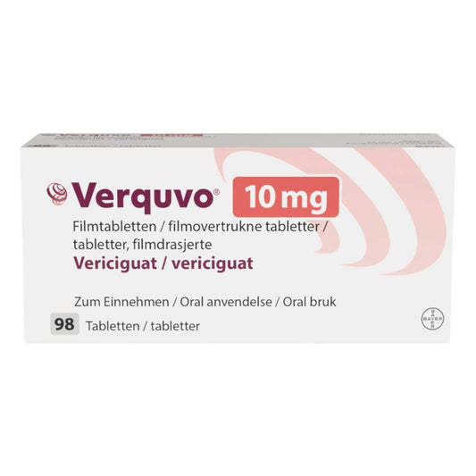 Das Produktfoto zeigt Verquvo 10 Mg Filmtabletten (1X98 stk) PZN 16771975