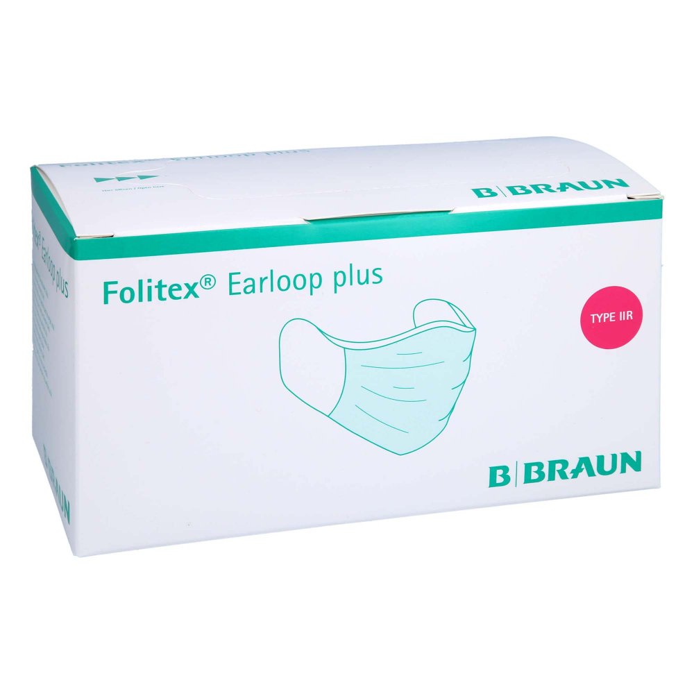 Das Produktfoto zeigt Folitex Earloop Plus Gesichtsmaske Typ Iir Blau (50 stk) PZN 16777185