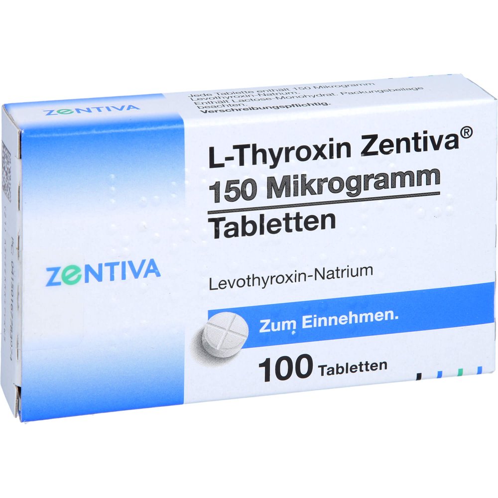 Das Produktfoto zeigt L-Thyroxin Zentiva 150 Mikrogramm Tabletten (100 stk) PZN 16778397