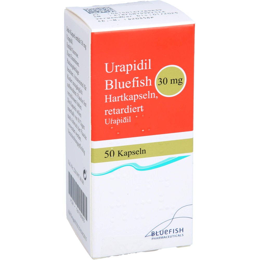 Das Produktfoto zeigt Urapidil Bluefish 30 Mg Hartkapseln Retardiert (50 stk) PZN 16778983