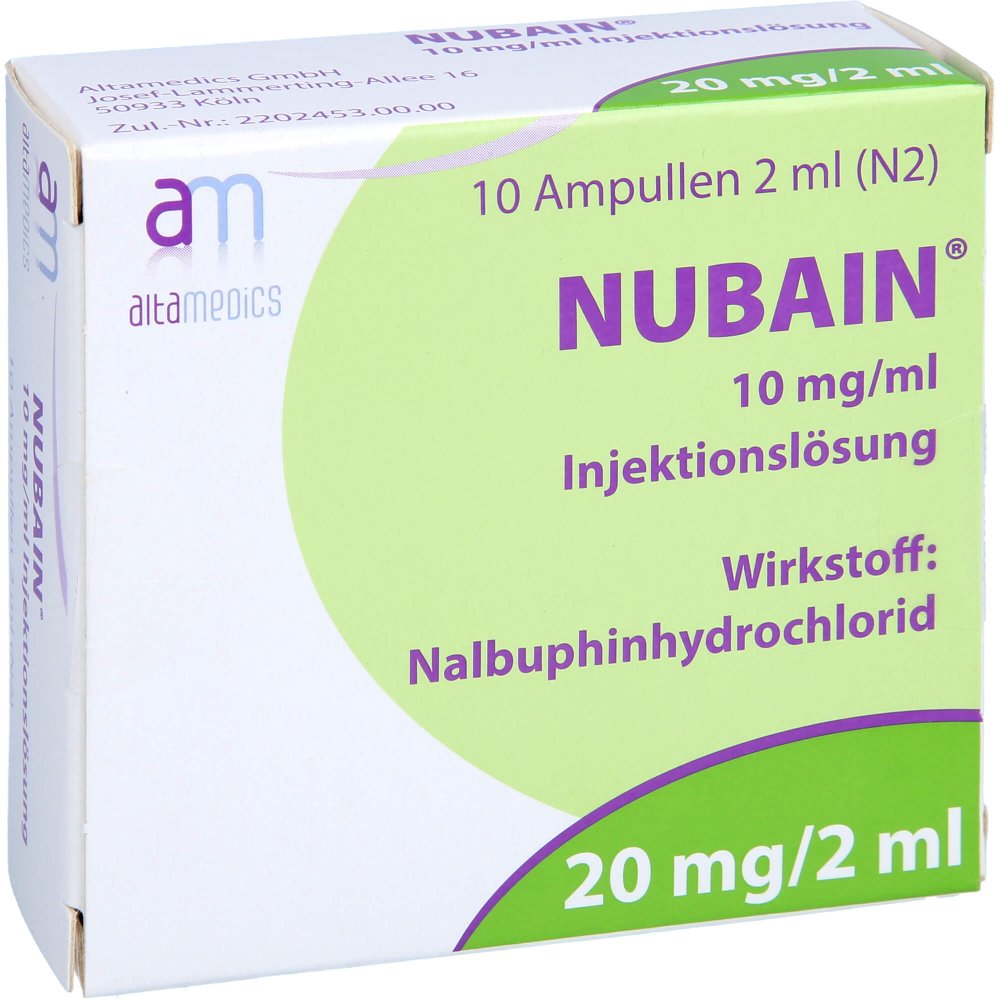 Das Produktfoto zeigt Nubain 10 Mg/Ml Injektionslösung (10X2 ml) PZN 16781583