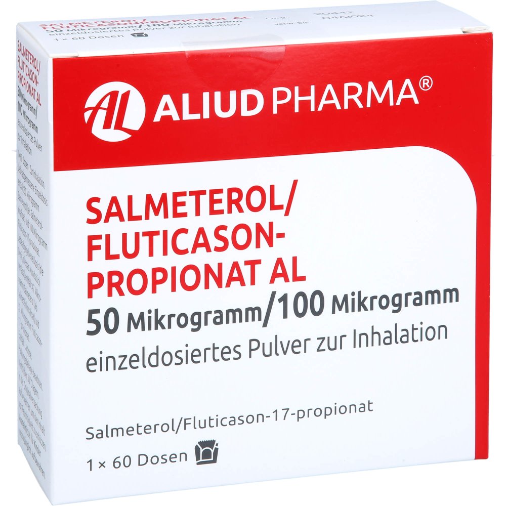 Das Produktfoto zeigt Salmeterol/Fluticasonpropionat Al 50μg/100μg 1x60 (60 stk) PZN 16785612