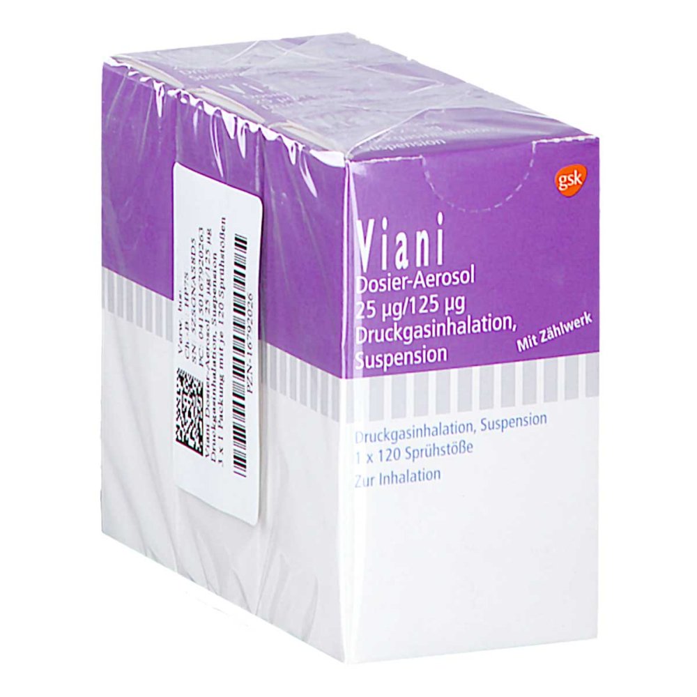 Das Produktfoto zeigt Viani Dosier-Aerosol 25 Μg/125 Μg 3x120 Hub (3X120 stk) PZN 16792026
