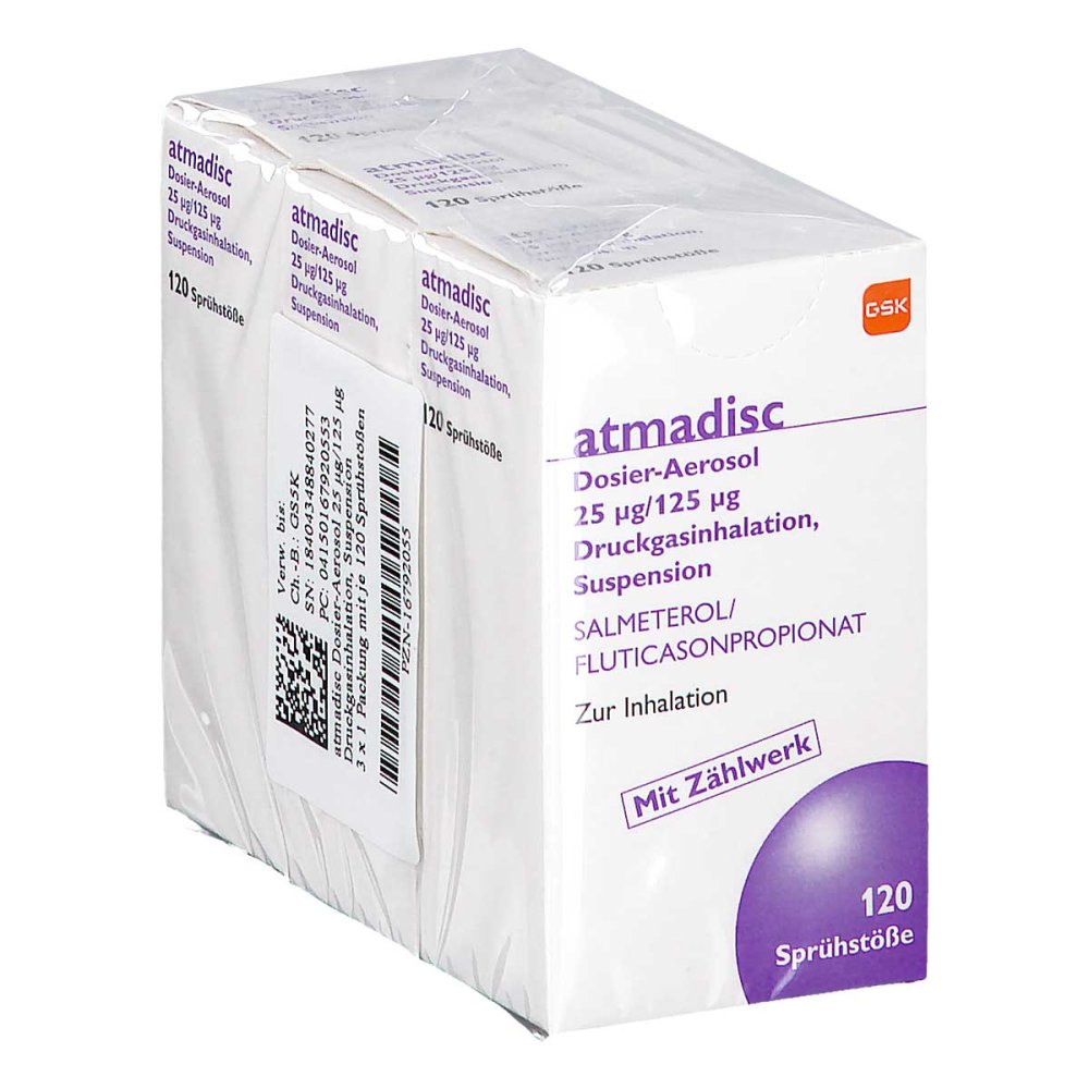 Das Produktfoto zeigt Atmadisc 25 Μg/125 Μg Dos.Aer.Fckw Frei (3X120 stk) PZN 16792055
