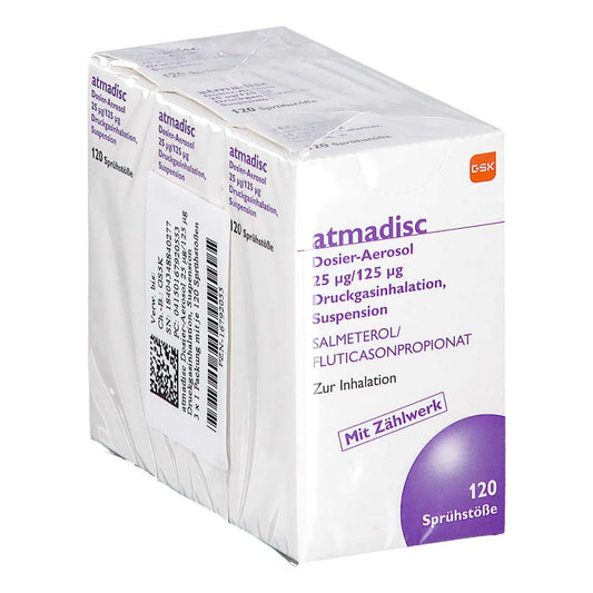 Das Produktfoto zeigt Atmadisc 25 Μg/125 Μg Dos.Aer.Fckw Frei (3X120 stk) PZN 16792055