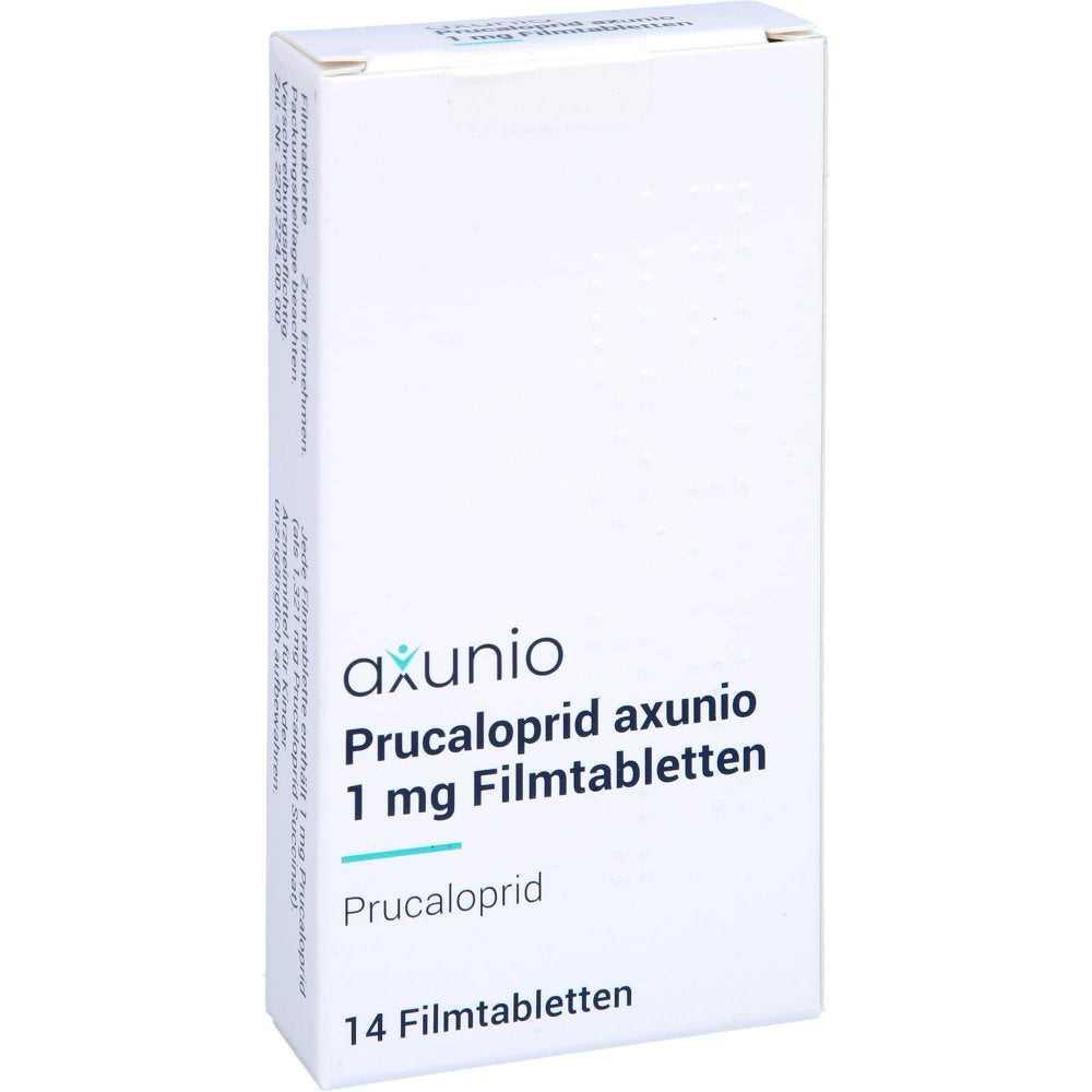 Das Produktfoto zeigt Prucaloprid Axunio 1 Mg Filmtabletten (14 stk) PZN 16798916