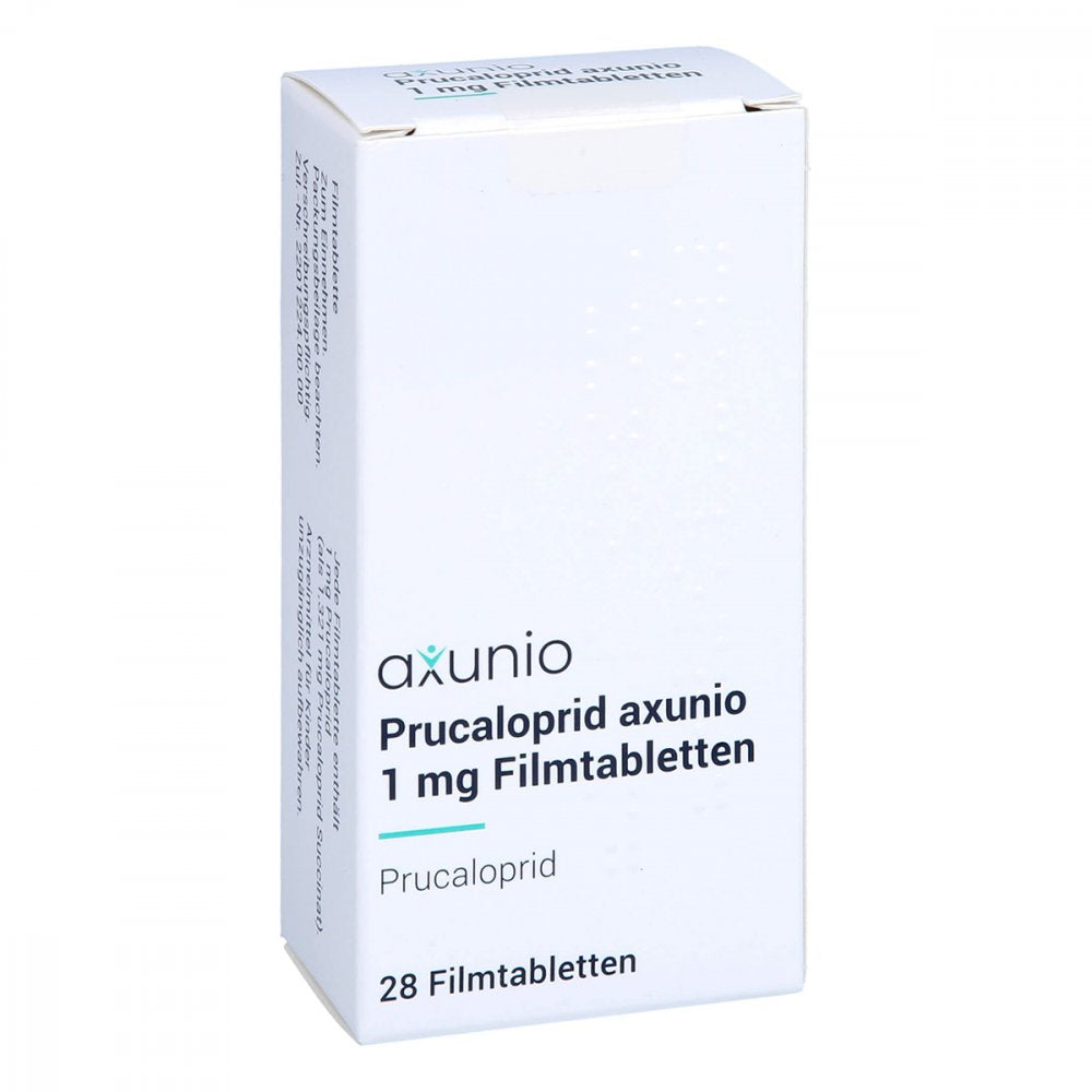 Das Produktfoto zeigt Prucaloprid Axunio 1 Mg Filmtabletten (28 stk) PZN 16798945