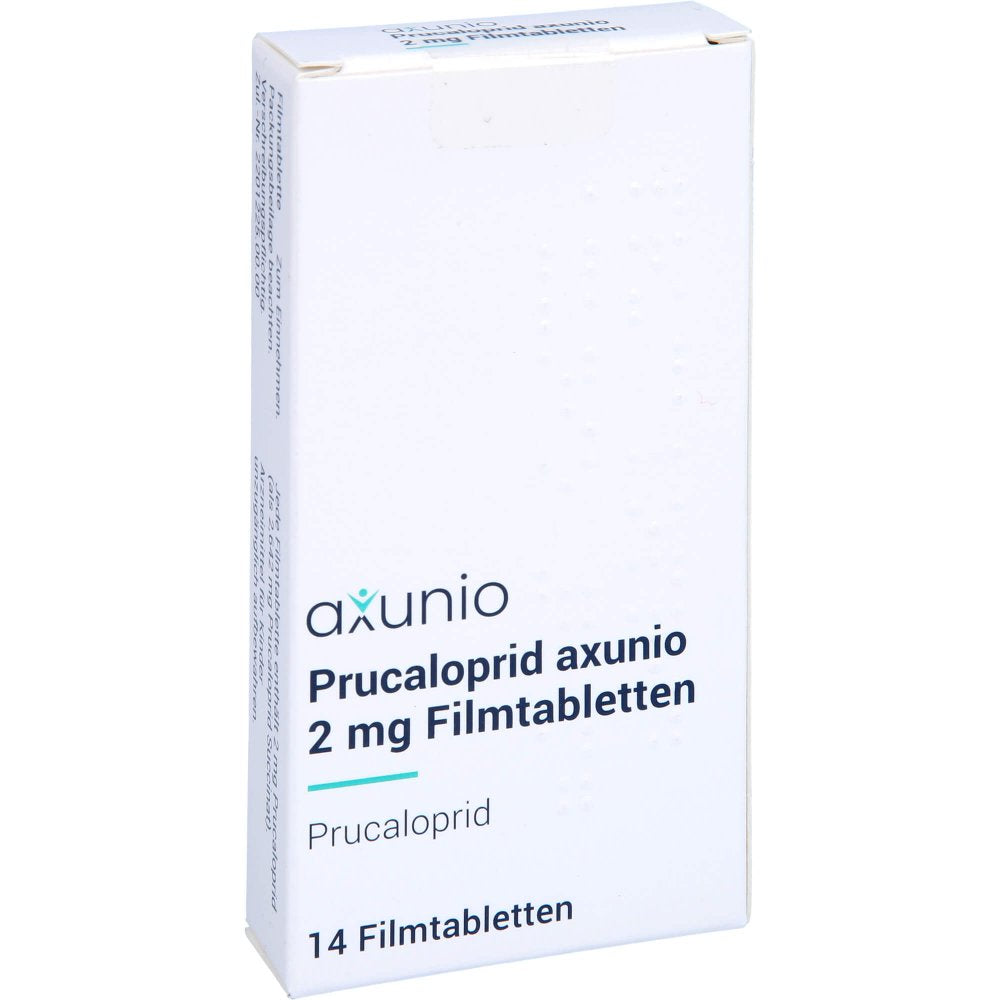 Das Produktfoto zeigt Prucaloprid Axunio 2 Mg Filmtabletten (14 stk) PZN 16798968