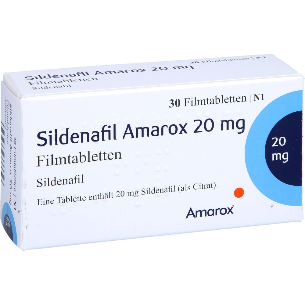 Das Produktfoto zeigt Sildenafil Amarox 20 Mg Filmtabletten (30 stk) PZN 16804798