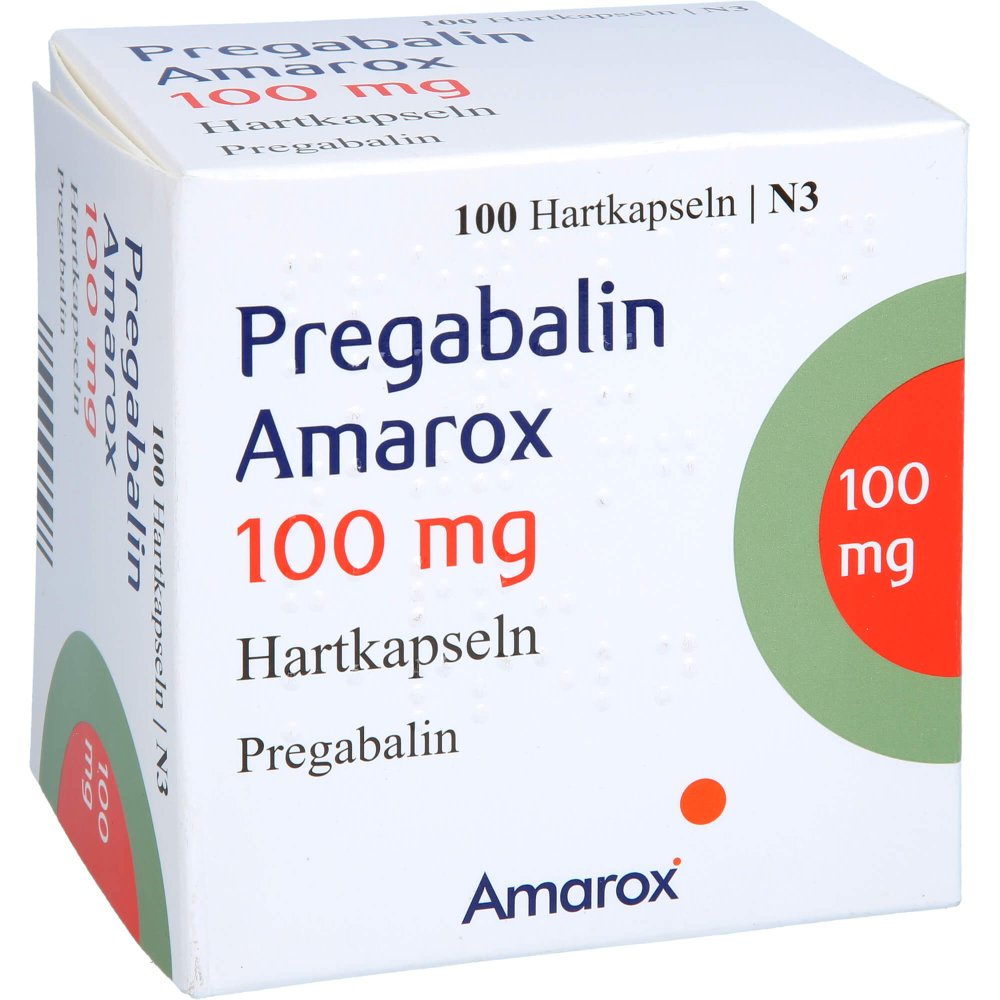 Das Produktfoto zeigt Pregabalin Amarox 100 Mg Hartkapseln (100 stk) PZN 16805131